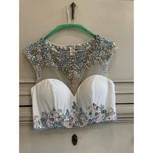 Alyce Paris 2 Piece White Prom Sheath Full Length Beaded Dress Slit Size 6